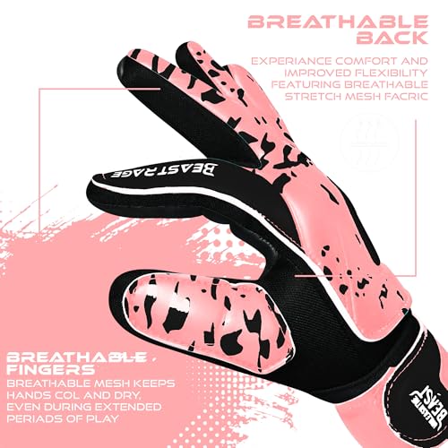 Youth Goalkeeper Gloves Neon Pink Size 5 for Kids 9-12 - Support Grip Football Glove