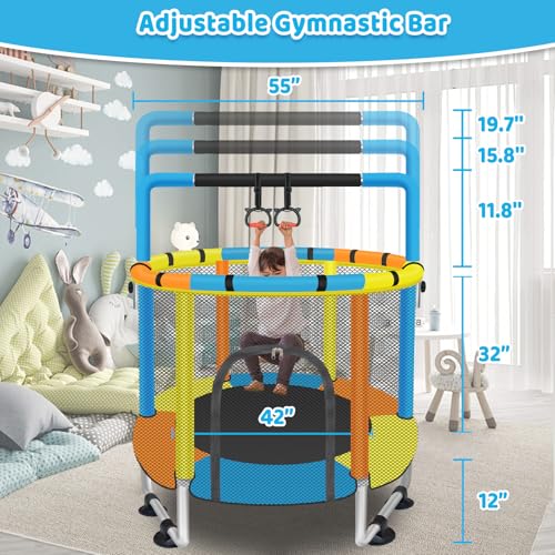 55-Inch Indoor & Outdoor Toddler Trampoline with Safety Enclosure for Kids Ages 1-8