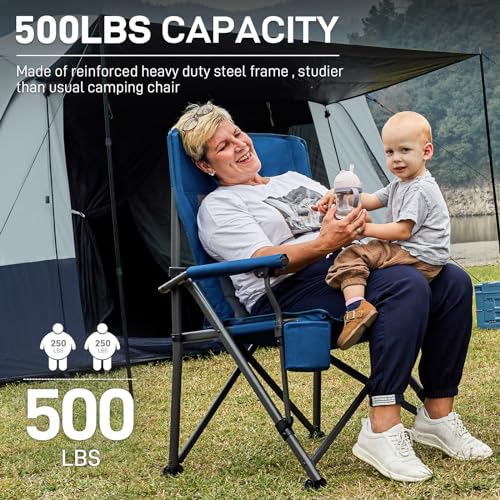 EVER ADVANCED Blue Oversized Folding Camping Chair - Heavy Duty Lawn Chair Supports Up to 500lbs