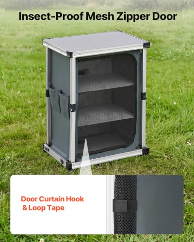 VEVOR Portable Folding Camping Storage Cabinet & Kitchen Table with Shelves