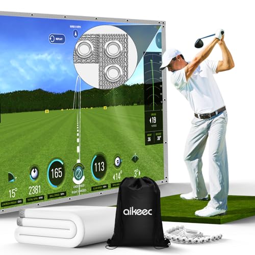aikeec 7 ft x 7 ft Golf Impact Screen for Indoor & Garage Practice, Ultra Clear 5mm Thickened Golf Simulator Screen with Grommet Holes & Bungee Cords
