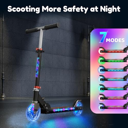Kids Light-Up Kick Scooter - 2 Wheel Adjustable Height, Foldable, Black