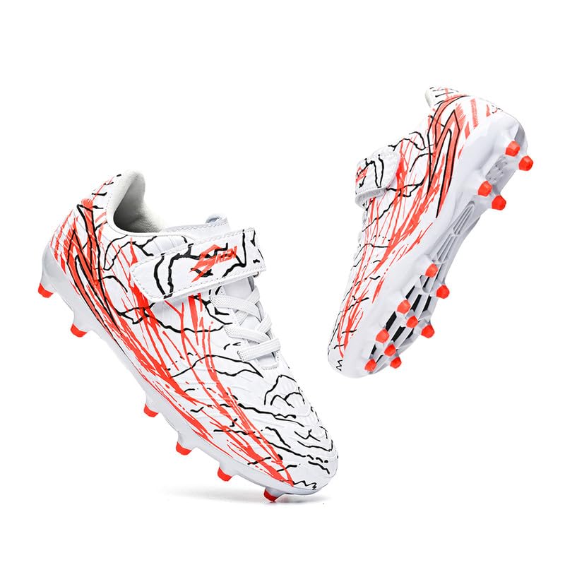 Soccer Cleats for Boys Girls Youth Big Kid White - Firm Ground Outdoor Football Shoes