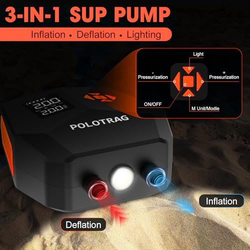 Electric Paddle Board Pump Rechargeable - Orange 20 PSI SUP Inflator & Deflator