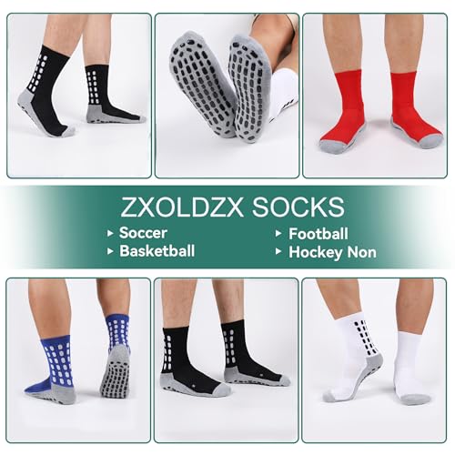 Men's Soccer Socks Grip Pads Non Slip Football Baseball Sports Socks - 4 Pairs / White