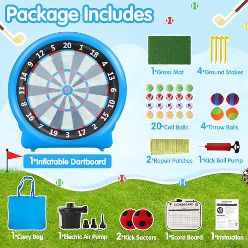 6FT Inflatable Dartboard Game with Soccer Darts & Accessories - Blue