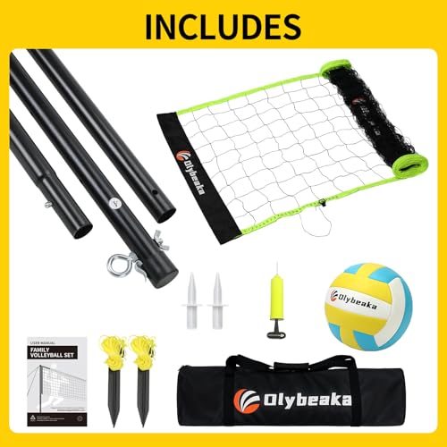 Olybeaka 20FT Outdoor Volleyball Net Set Black and Green for Backyard & Beach