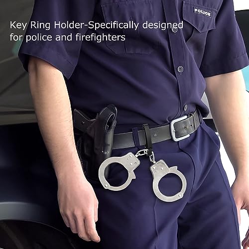 Black Duty Belt Key Holder with 4 Keyrings - Stainless Steel Belt Loop Clip for Law Enforcement