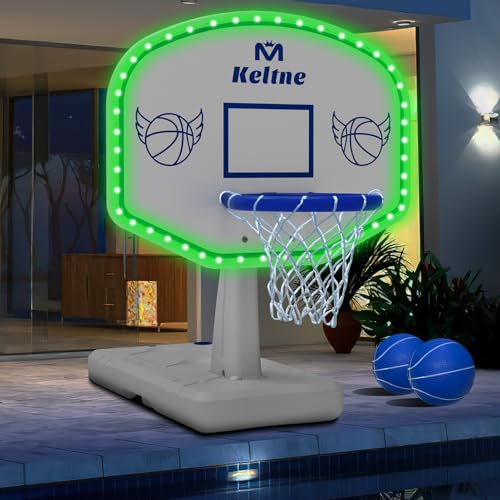 Bright White LED Pool Basketball Hoop with Solar Lights, Oversized 34x34x42.2 Inches, Includes 2 Balls & Pump