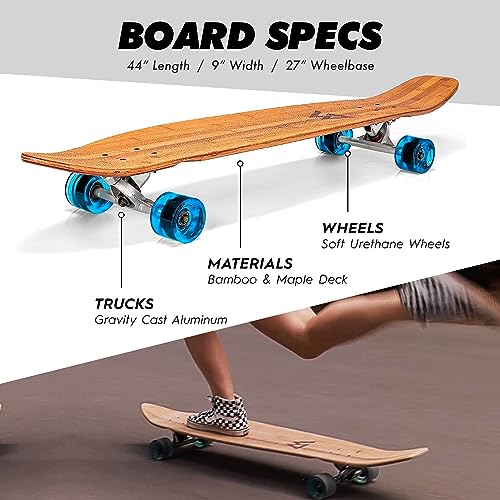Magneto 44 Inch Blue Bamboo Longboard Cruiser with Kicktail & 70mm Wheels