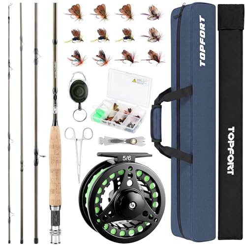 TOPFORT 5/6# 8FT Fly Fishing Rod & Reel Combo Kit with Complete Gear