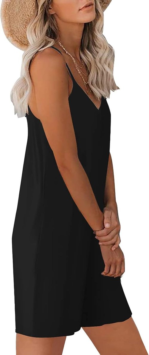 Nfsion Women's Casual Sleeveless Romper - Loose Fit with Adjustable Spaghetti Straps & Pockets