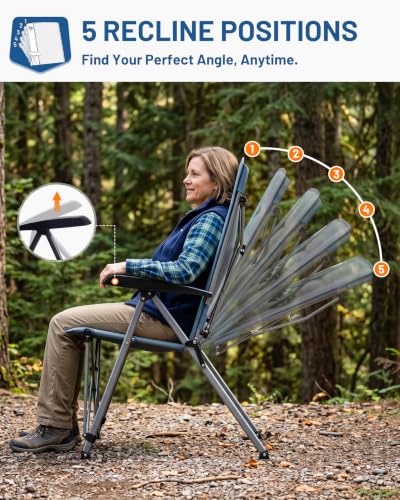 Heavy Duty Camping Recliner Chair 500lbs Support Folding Outdoor Chair