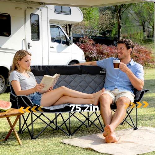 Oversized 3-Person Camping Chair - Heavy Duty Support, Black
