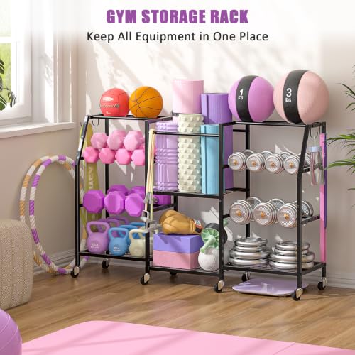 Large Dumbbell Rack with Yoga Mat Storage & Wheels - Home Gym Organizer