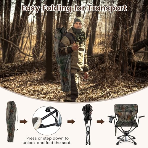 360° Silent Folding Swivel Hunting Chair - Camouflage, Portable & Comfortable