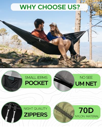 Green Camping Hammock with Spacious Net for Solo & Double Outdoor Indoor