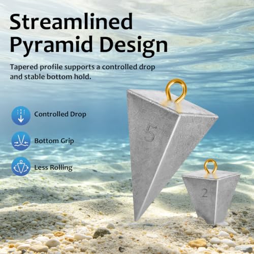 Fishing Sinkers Pyramid Mold Set 5 Pack - Heat-Resistant Handle, Brass Wire, Model Pyramid Sinker
