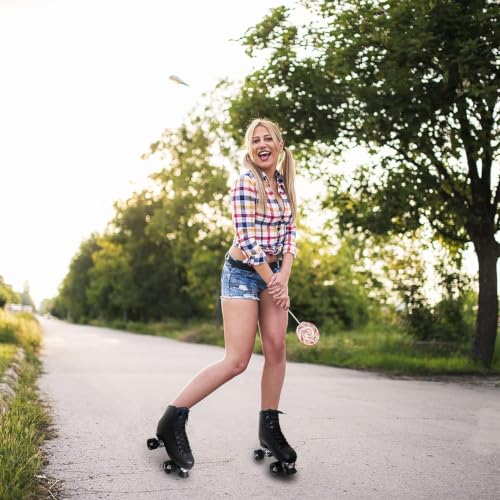MonSports Adult & Kids Roller Skates for Indoor & Outdoor Use - Black, White, Derby Style, Women's 14 / Men's 13
