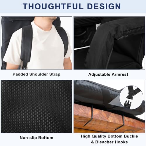 Romswi 21-Inch Foldable Stadium Seats with Back Support & Armrests - 6 Adjustable Angles