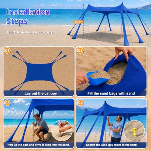 10x10FT Beach Sun Shelter with Mat & Sandbags - UPF50+ Windproof Canopy