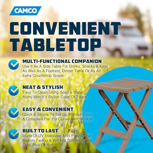 Camco Adirondack Folding Plastic Side Table Taupe 2 Pack