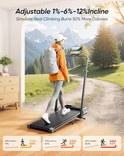 Acezoe PRO Dark Silver Walking Pad with 12% Incline & Adjustable Handlebar - 5-in-1 Foldable Treadmill for Home & Office