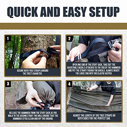 Onewind 11ft Ultralight Camping Hammock with Mosquito Net and Adjustable Ridgeline - Od Green