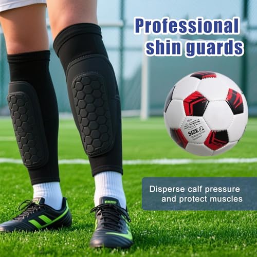 Kids Soccer Shin Guards with Honeycomb Padding - Black+Red, Small