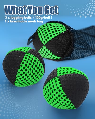 Black and Green Juggling Balls Set of 3 for Beginners & Pros - Durable Bean Bags