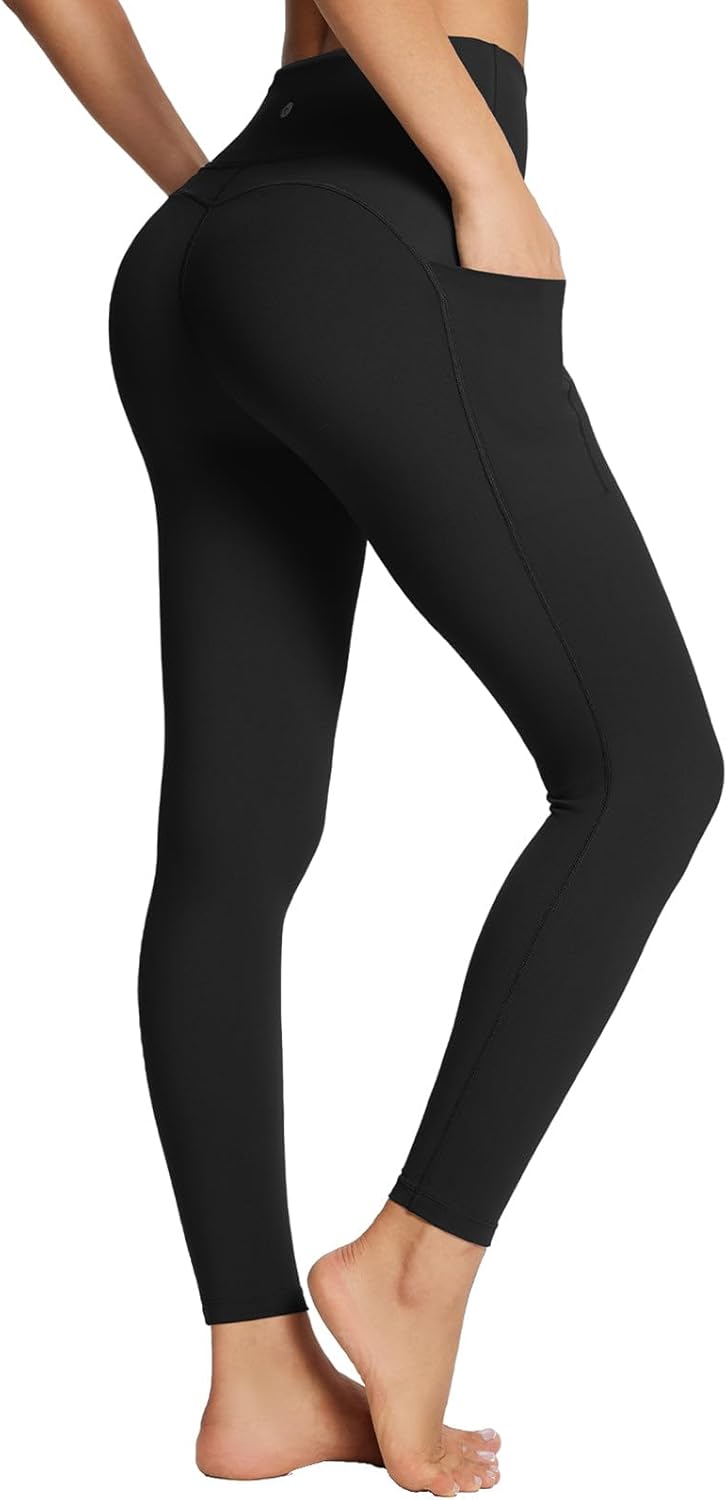 Baleaf Women's High-Waisted Leggings - Ultra Soft Tummy Control with Pockets | Black 7/8 Athletic Yoga Pants