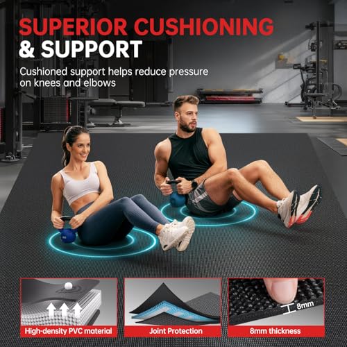 GymCope Extra Large Exercise Yoga Mat 6'x4' Black 8mm Thick Non-Slip Workout Mat