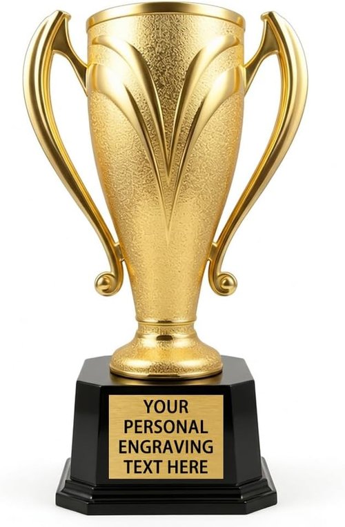 Custom Trophy Award - Personalized 9.8" Gold Cup Trophy with Engraved Text & Logo for Teams & Celebrations