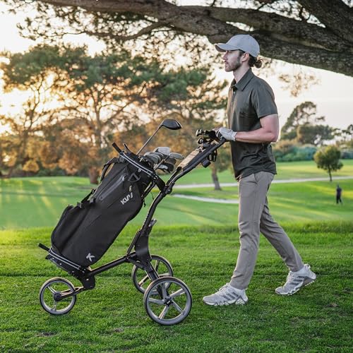KVV Charcoal 3-Wheel Foldable Golf Push Cart with Scorecard & Umbrella Holder, Lightweight