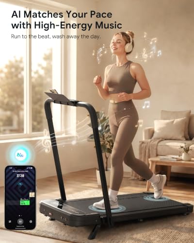 UREVO Smart Incline Treadmill Walking Pad - Green, AI App Controlled, 11% Incline, Portable Compact Fitness Equipment
