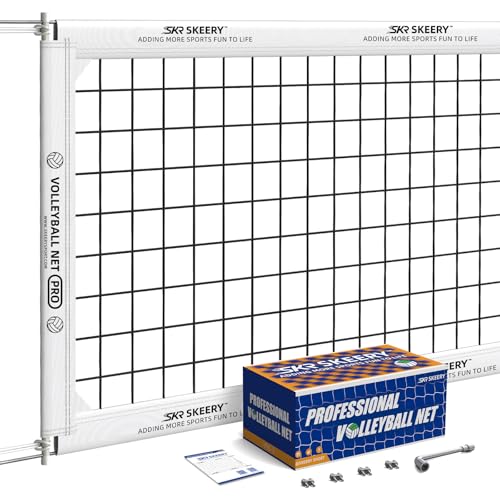 SKEERY Professional Volleyball Net 32x3.3ft, Official Size with Steel Cables & Reinforced Design