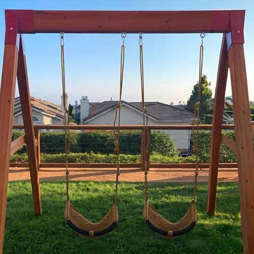 JKsmart 2 Pack Kids Swing Seat with Adjustable Rope & Safety Hooks, Heavy Duty Indoor/Outdoor Toddler Swing Brown