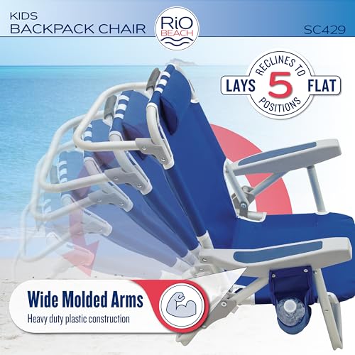 Rio Beach Kid's 5-Position Lay Flat Backpack Beach Chair - Blue