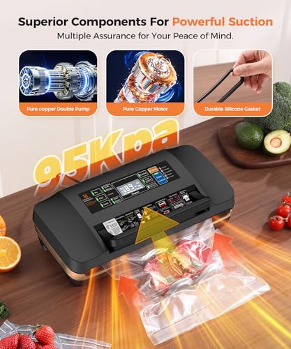 QIQIAOB 95KPa Commercial Vacuum Sealer Machine Black - Double Seal, 8 Modes