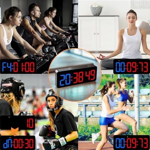 2-in-1 Digital Clock & Gym Timer for Tabata FGB EMOM Workout - Blue Red