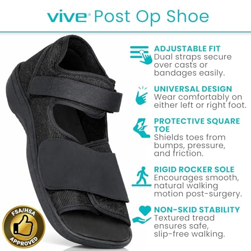 Vive Post Op Shoe - Lightweight Medical Walking Boot with Adjustable Straps - Large