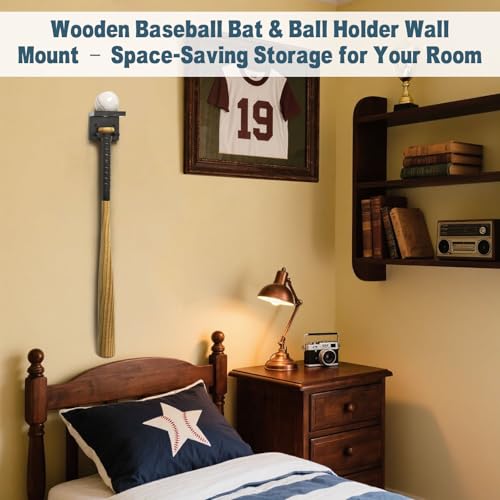 Wall Mount Baseball Bat & Ball Display Rack - Solid Wood Sports Collector Organizer