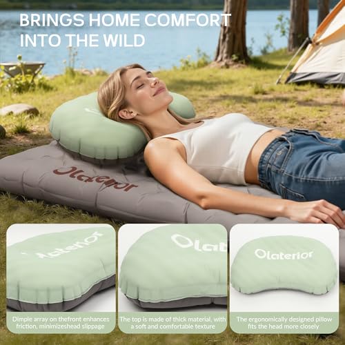 Ultralight Inflatable Camping Pillow - Grass Green, Compact & Portable