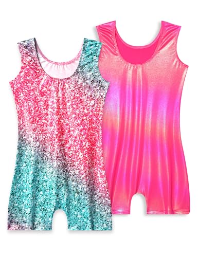 Girls Gymnastics Sparkly Leotard Unitard 9-10 Years Rose Green Pink 2 Pack
