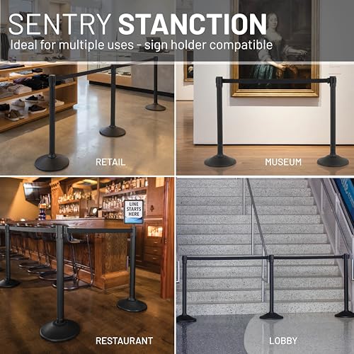 US Weight Sentry 6.5' Retractable Belt Stanchion Barrier 2-Pack, Black