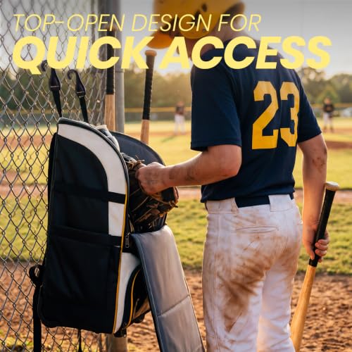 Rolling Baseball Backpack with 4-Bat Storage & Shoe Compartment - Durable Youth Sports Bag