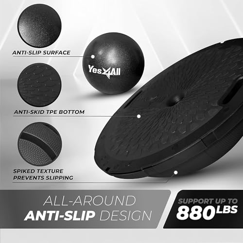 Yes4All Full Black Upgrade Combo Half Ball Balance Trainer for Full Body Workouts