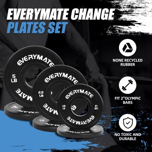 EVERYMATE Black 15 LB (2.5+5 LB) Olympic Weight Plates Set - Rubber Coated, Fractional Bumper Plates for Strength Training
