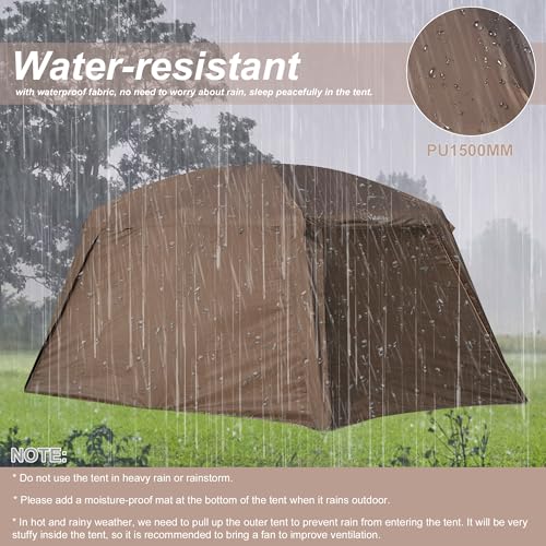 Vidalido 8-10 Person Camping Tent with 3 Doors, 2 Rooms - Light Brown