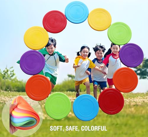 Kids Outdoor Flying Discs 12 Pack - Safe Soft Silicone Toys for School & Party